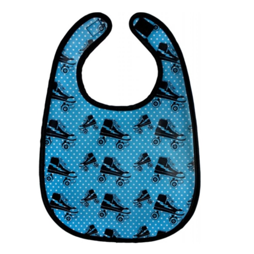 Blue Black Trim "Skates & Dots" Bib - Rollerskating Roller Derby Baby Gift NWT